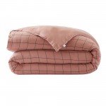 Housse de couette gaze de coton Gaia Match  carreaux 240 x 260 cm rose peche